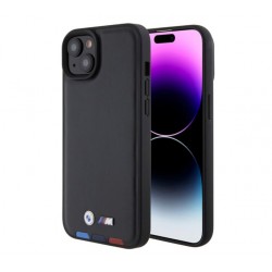 PTDK 3350 BMW iPhone 15 & 14 Plus естествена кожа заден капак - трицветен печат - черен