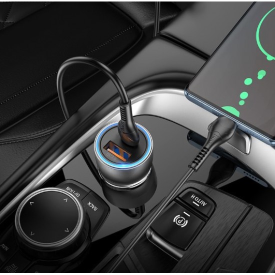 HOCO NZ8 12v. зарядно за кола 43W QC3.0USB+PD25W Dual Port - Черен