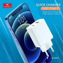 EARLDOM EU37 Зарядно PD-20W+QC 3.0A. с кабел USB към Lightning 1M.