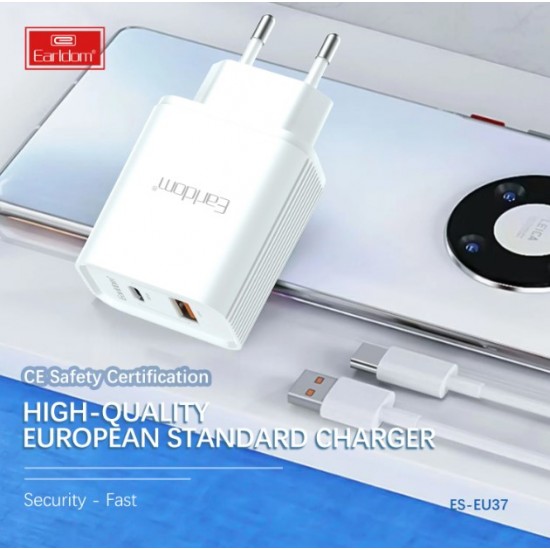 Earldom EU37 Зарядно PD-20W+QC 3.0A. с кабел Type-C към Lightning 1M.