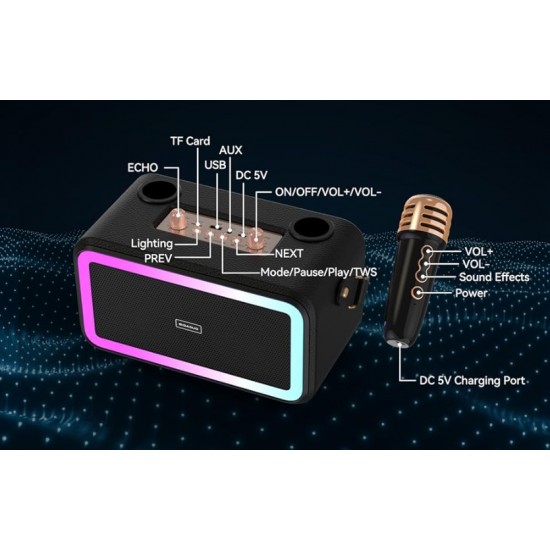 Портативна Караоке Система M3201+ с 2 Микрофона - Оранжев