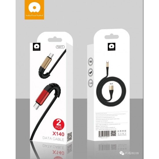 WUW X140 2БР. Плетени Кабели за Зареждане 2.4A 1M - USB към TYPE-C