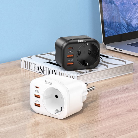 Разкл. HOCO NS3 с 1 гнездо+2 USB-A 2.4A+1 PD USB-C 4000W - Черен