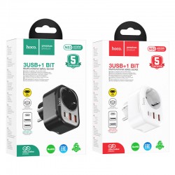 Разкл. HOCO NS3 с 1 гнездо+2 USB-A 2.4A+1 PD USB-C 4000W - Черен