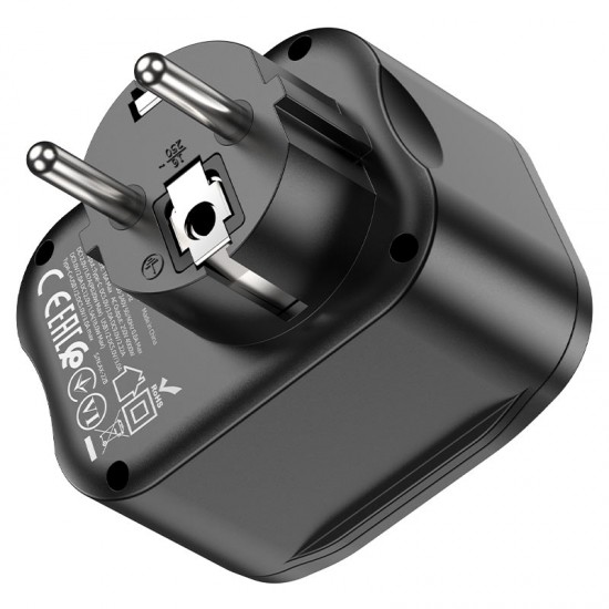 Разкл. HOCO NS3 с 1 гнездо+2 USB-A 2.4A+1 PD USB-C 4000W - Черен