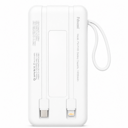 Fonemi FM-P167 (Бял)  Соларна преносима батерия с вградени кабели 10,000mAh 2.4A