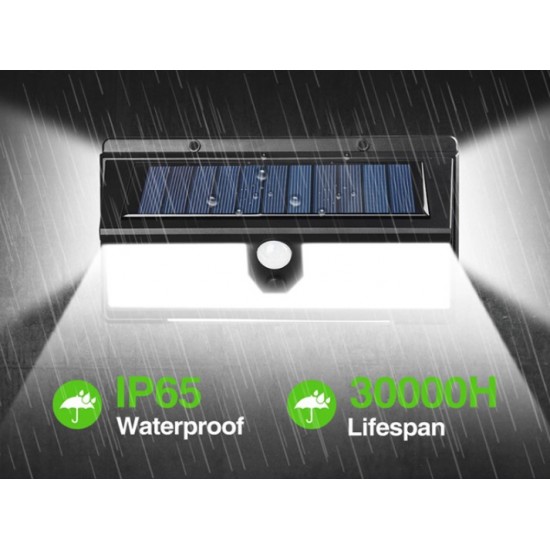 CL-S190 LED соларна лампа 190 SMD Водоустойчив PIR сензор за движение стенна лампа синьо червено