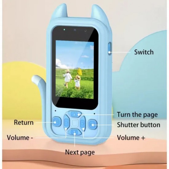 S6 Дигитална Камера 2.0mp За Деца Със Силиконов Калъф - Син