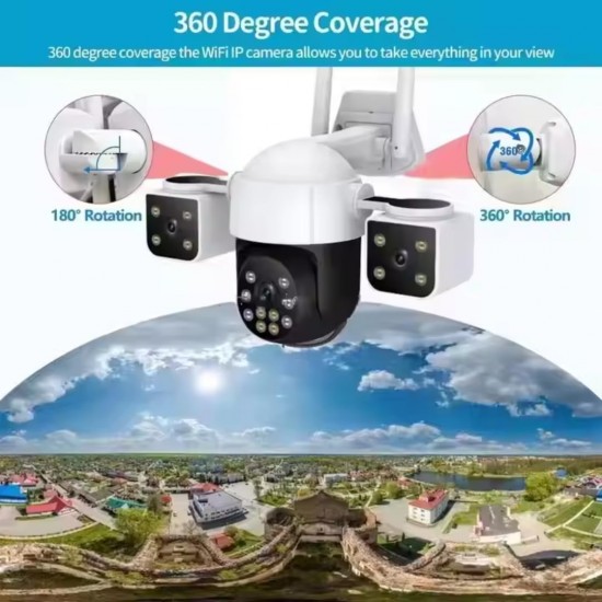 V380-A10 ТРОЙНА IP Камера ( APP:V380PRO) Въртяща водоустойчива WiFi камера с 3 обектива