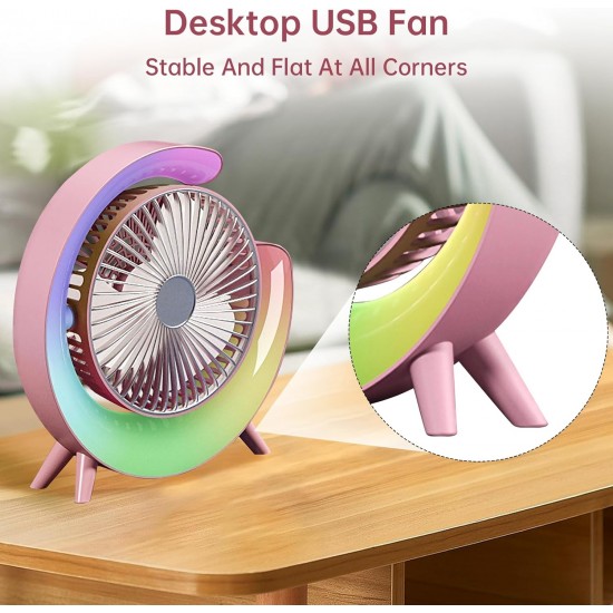 Презареждащ се вентилатор A3 3-степенен+ RGB LED - Розов