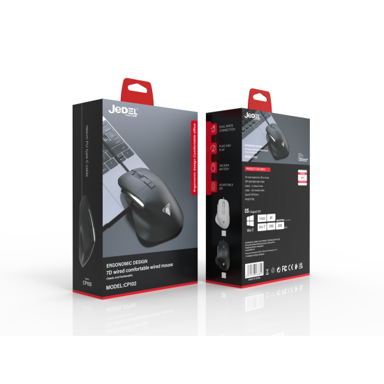 JEDEL CP102 Жична Мишка висока прецизност – Ергономичен Дизайн, Регулируемо 3600 DPI, USB