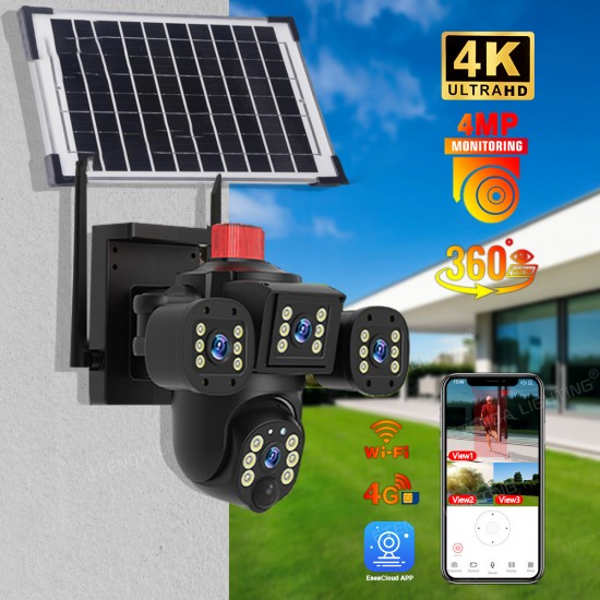 V380-ZS12-4G СОЛАРНА ТРОЙНА IP Камера 8MP ( APP:V380PRO) Въртяща водоустойчива камера с 3 обектива