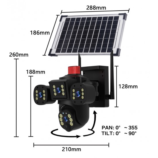 V380-ZS12-4G СОЛАРНА ТРОЙНА IP Камера 8MP ( APP:V380PRO) Въртяща водоустойчива камера с 3 обектива