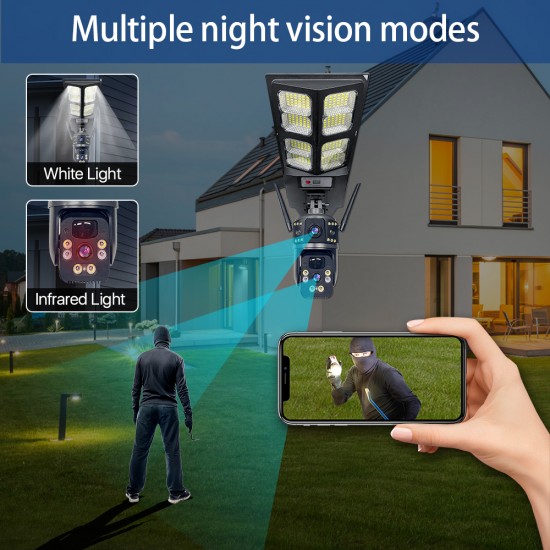 IP Солaрна Камера +LED лампа LD-004-W-H WIFI 6MP 1080P ( APP:V380PRO ) HD 360 градуса с микрофон и високоговорител и LED светлина