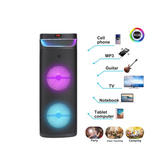 Караоке тонколона инча CH-1021 10"x2 | 40W, LED RGB, Микрофон