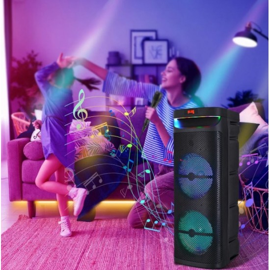 Караоке тонколона инча CH-1021 10"x2 | 40W, LED RGB, Микрофон