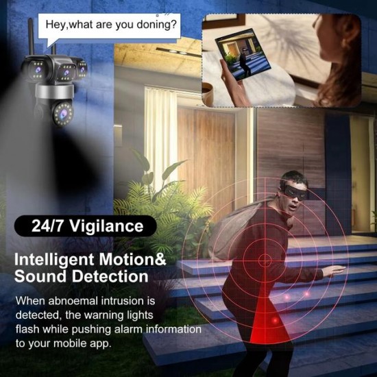 IP Камера HY-Q83R12A Wifi 6MP 1080P с 3 обектива ( APP:YOOSEE Ai ) HD 360 градуса с микрофон и високоговорител и LED светлина