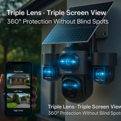 IP Соларна Камера HY-3073DS 4G 9MP 1080P с 3 обектива ( APP:V380 Pro ) HD 360 градуса с микрофон и високоговорител и LED светлина