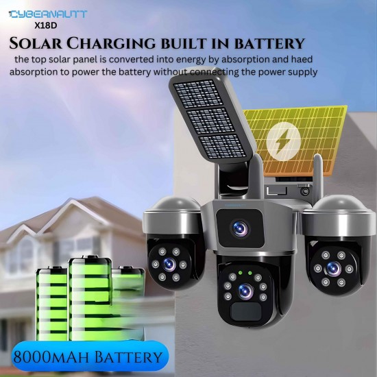 IP Соларна Камера +осветление L388DS 4G 9MP 1080P с 3 обектива ( APP: V380 PRO ) HD 360 градуса с микрофон и високоговорител и LED светлина