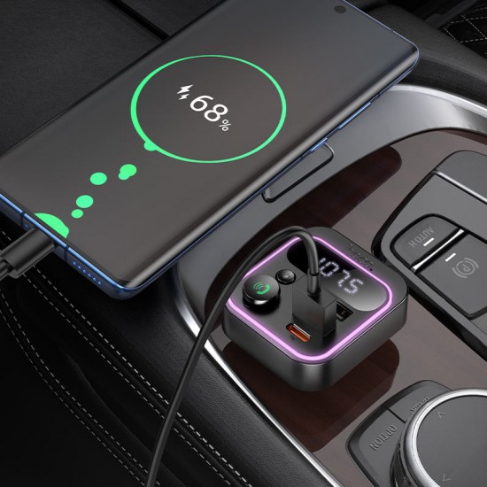 HOCO E87 FM 38W. модулатор трансмитер (2 USB изхода + 1 USB-C, microSD, Bluetooth)