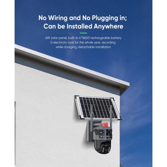 IP Соларна Камера HY-ZS33-WIFI 8MP 1080P с 3 обектива ( APP: V380 PRO ) HD 360 градуса с микрофон и високоговорител и LED светлина