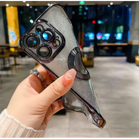 Луксозен лъскав кейс с брукат TP-24 за iPhone 16 Plus - Черен