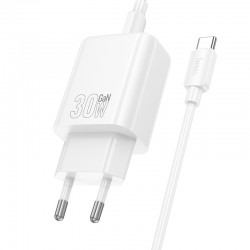HOCO N62 USB-C 30W зарядно устройство с Type-C към Type-C кабел - Бял