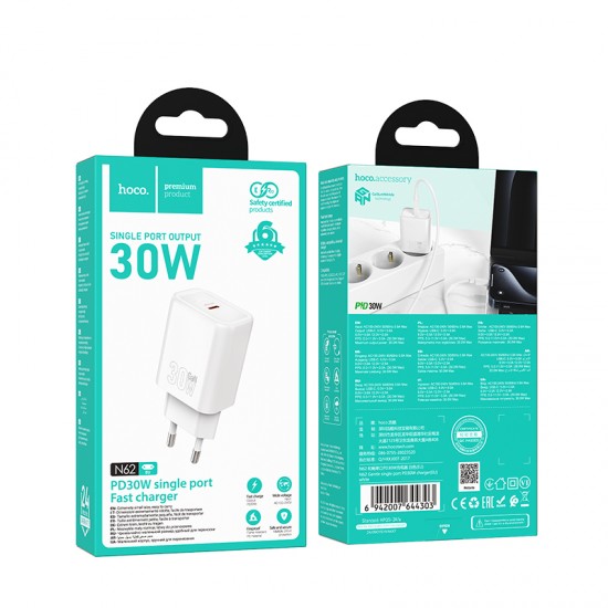 HOCO Адаптер "N62" USB-C 30W - Бял