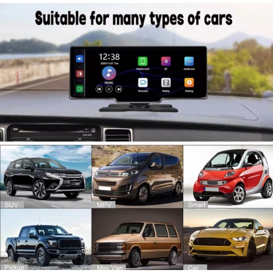 C200 10-инчов  Apple Carplay/Android Auto +Видеорегистратор Безжична автомобилна стерео GPS навигация автомобилен екран , Bluetooth, Siri/Google Assistant