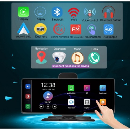 C200 10-инчов  Apple Carplay/Android Auto +Видеорегистратор Безжична автомобилна стерео GPS навигация автомобилен екран , Bluetooth, Siri/Google Assistant