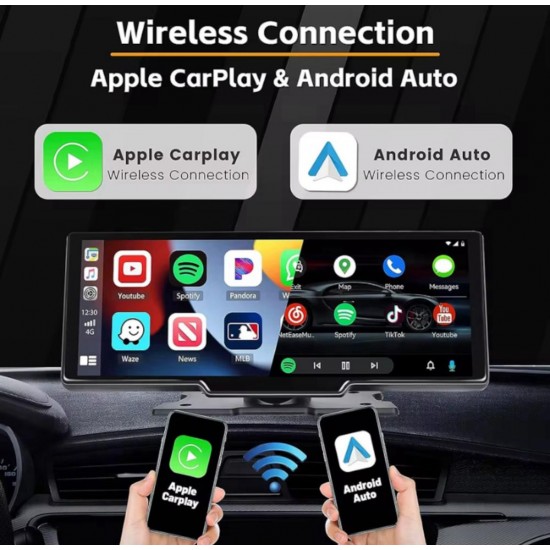 C200 10-инчов  Apple Carplay/Android Auto +Видеорегистратор Безжична автомобилна стерео GPS навигация автомобилен екран , Bluetooth, Siri/Google Assistant
