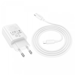 HOCO N62 USB-C 30W зарядно устройство с Type-C към Lightning кабел - Бял
