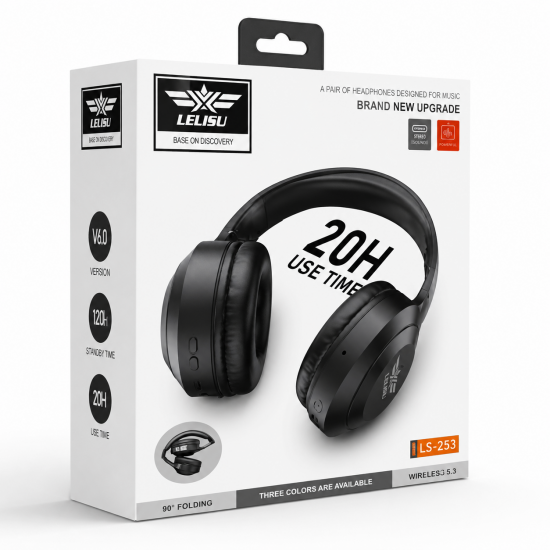 LELISU LS-273 Безжични слушалки – 20 часа работа, Bluetooth 6.0, USB Type-C, сгъваем дизайн - Черен