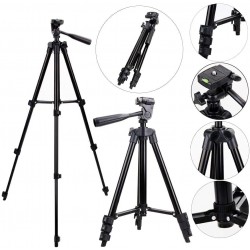 TRIPOD 3120A – Алуминиев преносим и сгъваем статив с регулируема височина и държач за телефон, 105 см