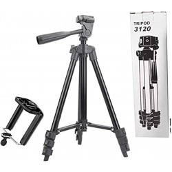TRIPOD 3120A – Алуминиев преносим и сгъваем статив с регулируема височина и държач за телефон, 105 см