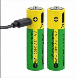 2БР. AA литиеви батерии зареждащи се с USB-C кабел 3400mWh 1.5 V литиево-йонна батерия