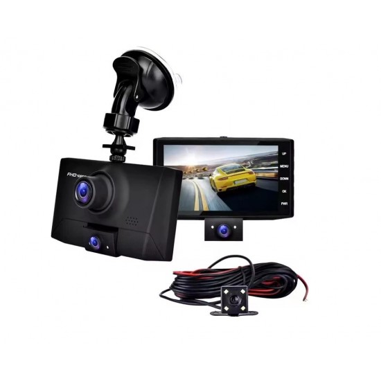 505 Автомобилен видеорегистратор 3 камери, 4.0" дисплей, Full HD 1080P, Night Vision, Motion Detection