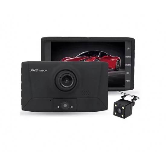 505 Автомобилен видеорегистратор 3 камери, 4.0" дисплей, Full HD 1080P, Night Vision, Motion Detection