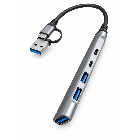 USB Hub 5 в 2 GL-315 с 2-в-1 USB-A / USB-C конектор – 3x USB-A + 2x USB-C