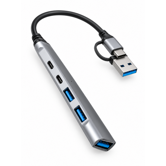USB Hub 5 в 2 GL-315 с 2-в-1 USB-A / USB-C конектор – 3x USB-A + 2x USB-C