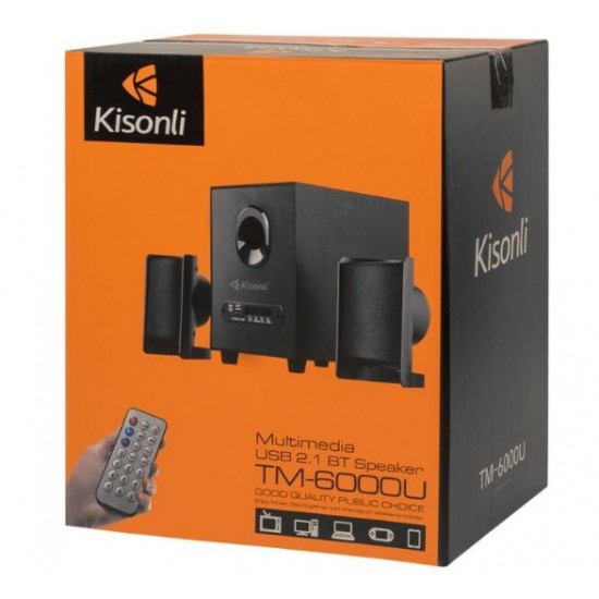 Тонколони Kisonli TM-6000U, 2.1, 11W, AUX, Bluetooth 5.0, USB, SD Card, черни, USB захранване, дистанционно