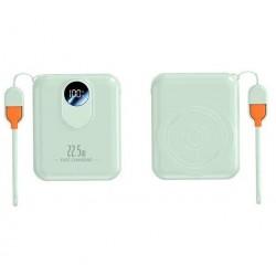 Компактен външна батерия с MagSafe GH-689 10,000mAh 15W с дисплей и вграден кабел - Зелен