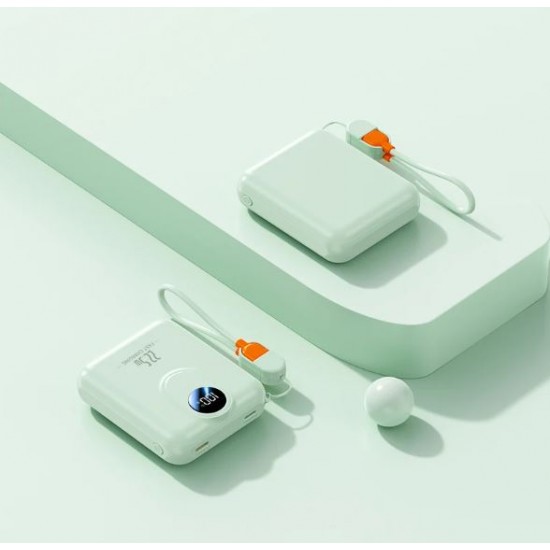 Компактен външна батерия с MagSafe GH-689 10,000mAh 15W с дисплей и вграден кабел - Зелен