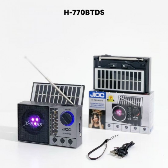 JIOC H-770BTDS Соларно Преносимо радио с Bluetooth колонка, FM радио, USB, TF карта и AUX