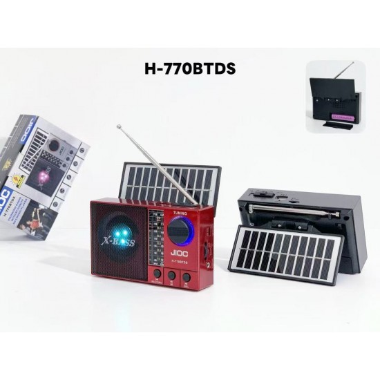JIOC H-770BTDS Соларно Преносимо радио с Bluetooth колонка, FM радио, USB, TF карта и AUX