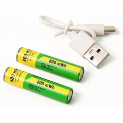 2БР. AAA литиеви батерии зареждащи се с USB-C кабел 800mWh 1.5 V литиево-йонна батерия