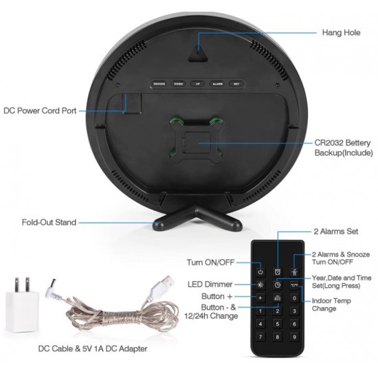 GH8010 9-инчов LED цифров часовник с голям екран с дистанционно управление