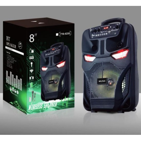 Преносима Bluetooth караоке тонколона TTD-8250, 8 инча, RGB LED, 30W, микрофон и дистанционно