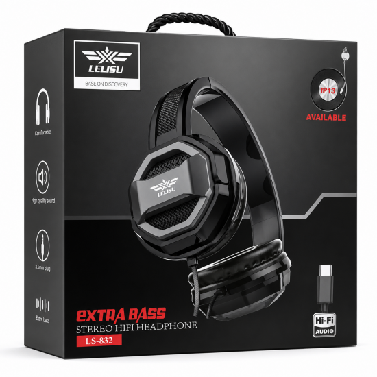 LELISU LS-832 Слушалки с USB Type-C – Hi-Fi стерео звук, Extra Bass, 1.2 м кабел - СИВ