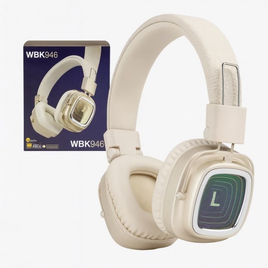 Ретро Bluetooth слушалки WBK946 (Бежав) с LED екран – Класически американски стил 
